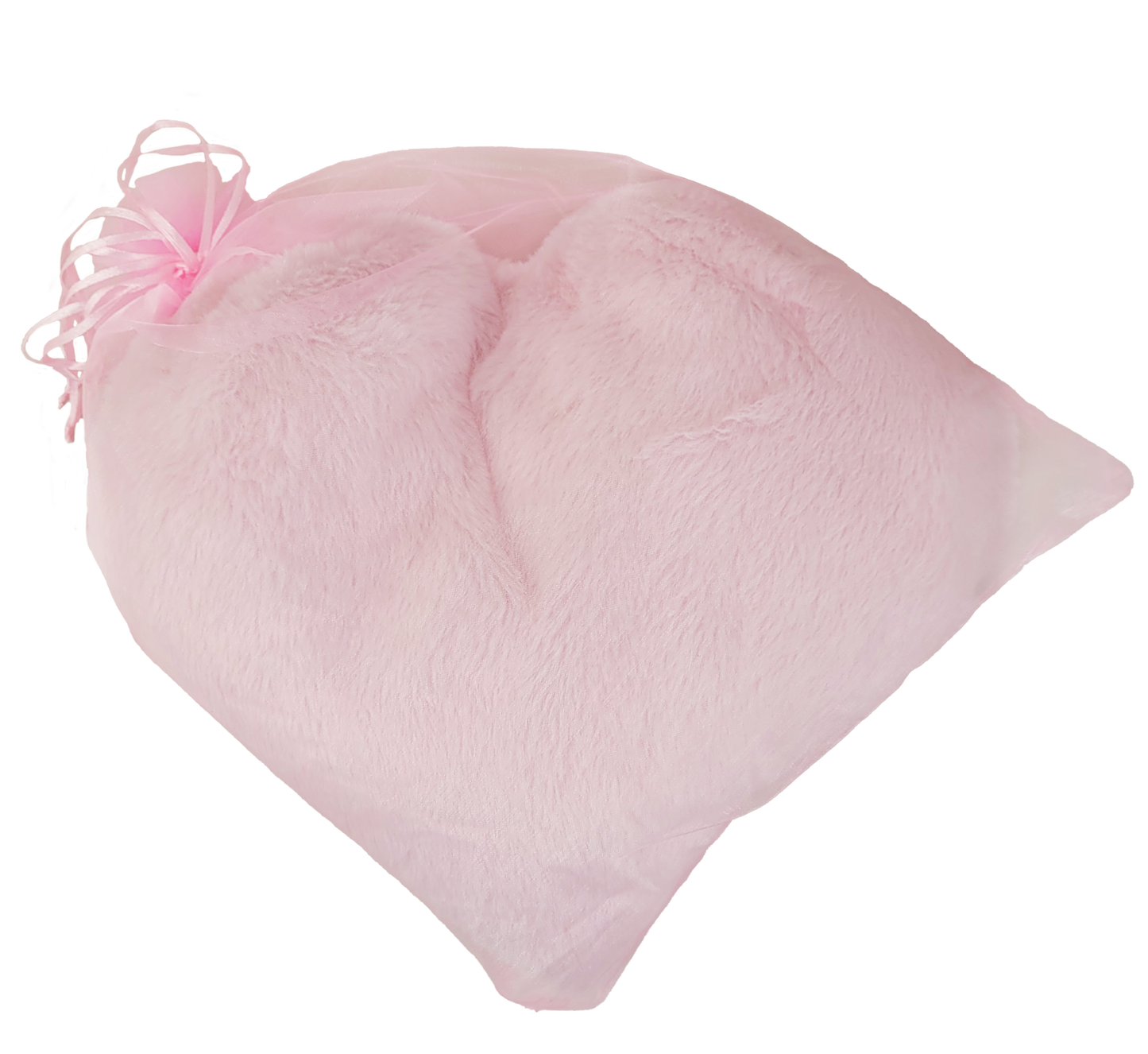 pink plush heart in organza bag