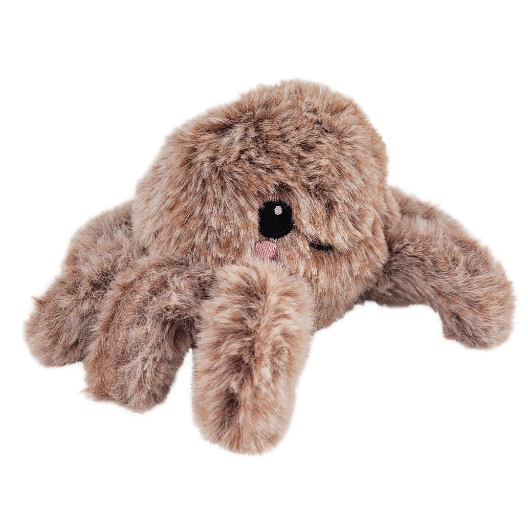 Plush toy spider on a white background