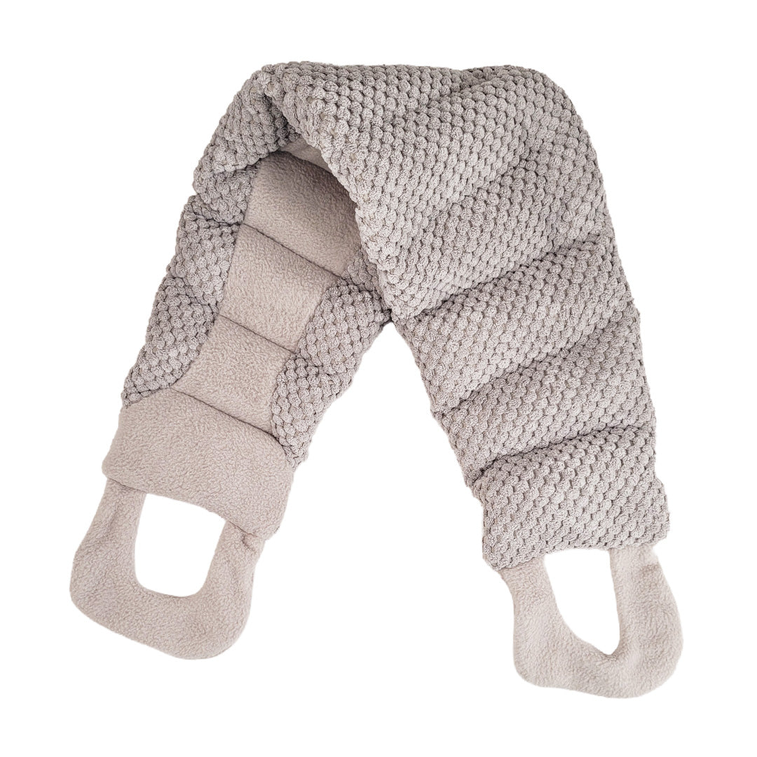 folded gray neck wrap on a white background