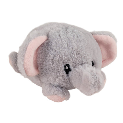 Plush elephant toy with pink inner ears on a white background