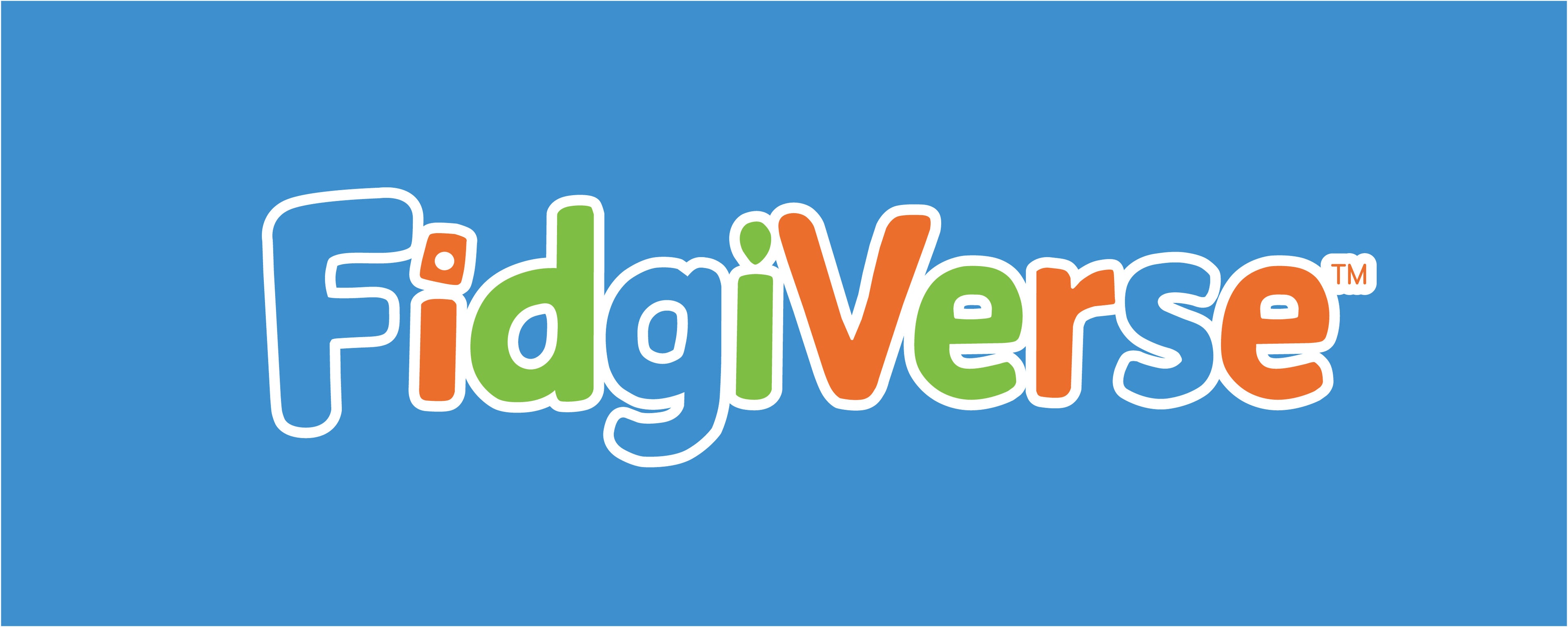 Colorful 'FidgiVerse' logo on a blue background
