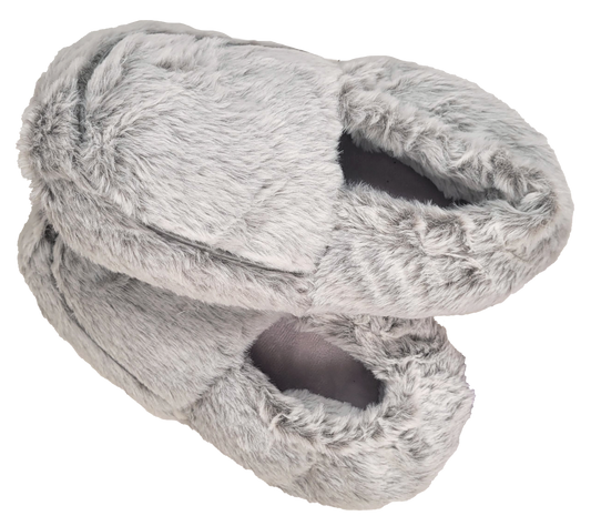 stacked gray slippers