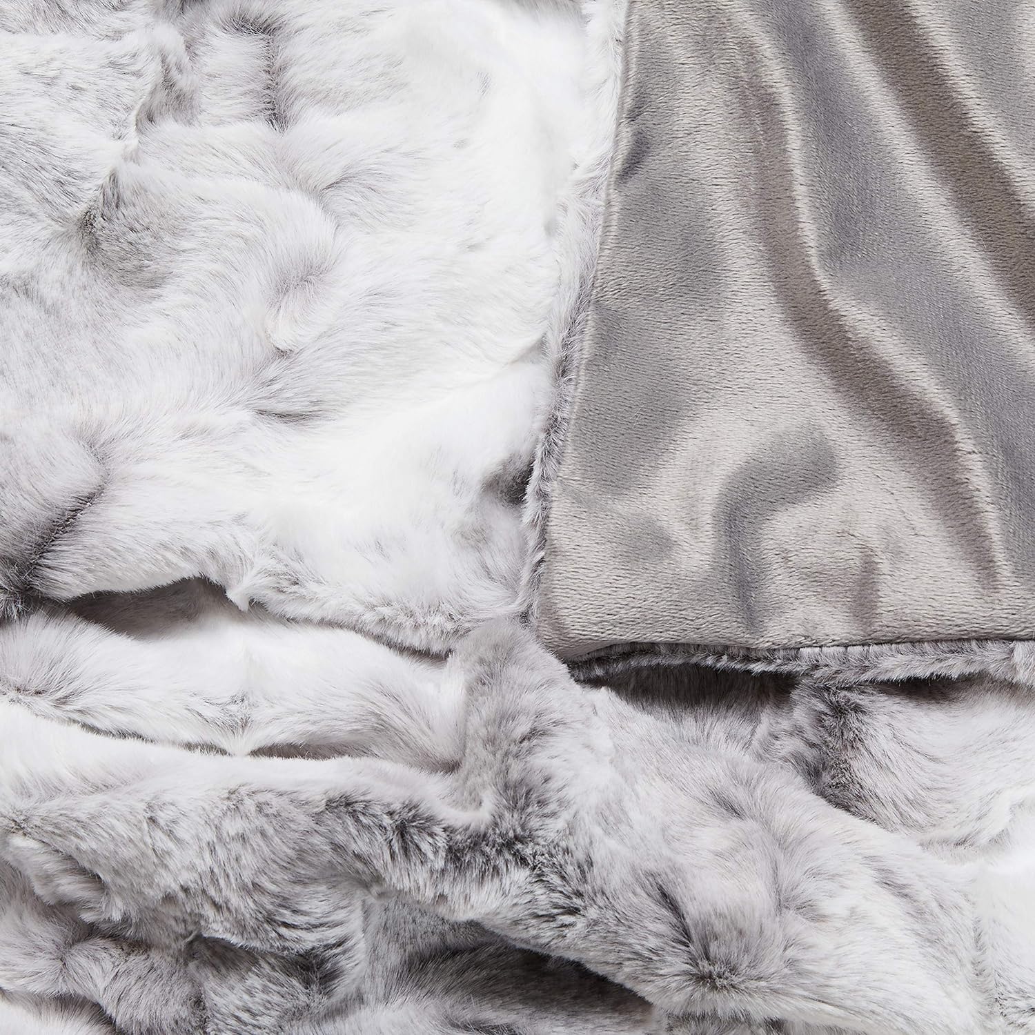 grey faux fur blanket close up