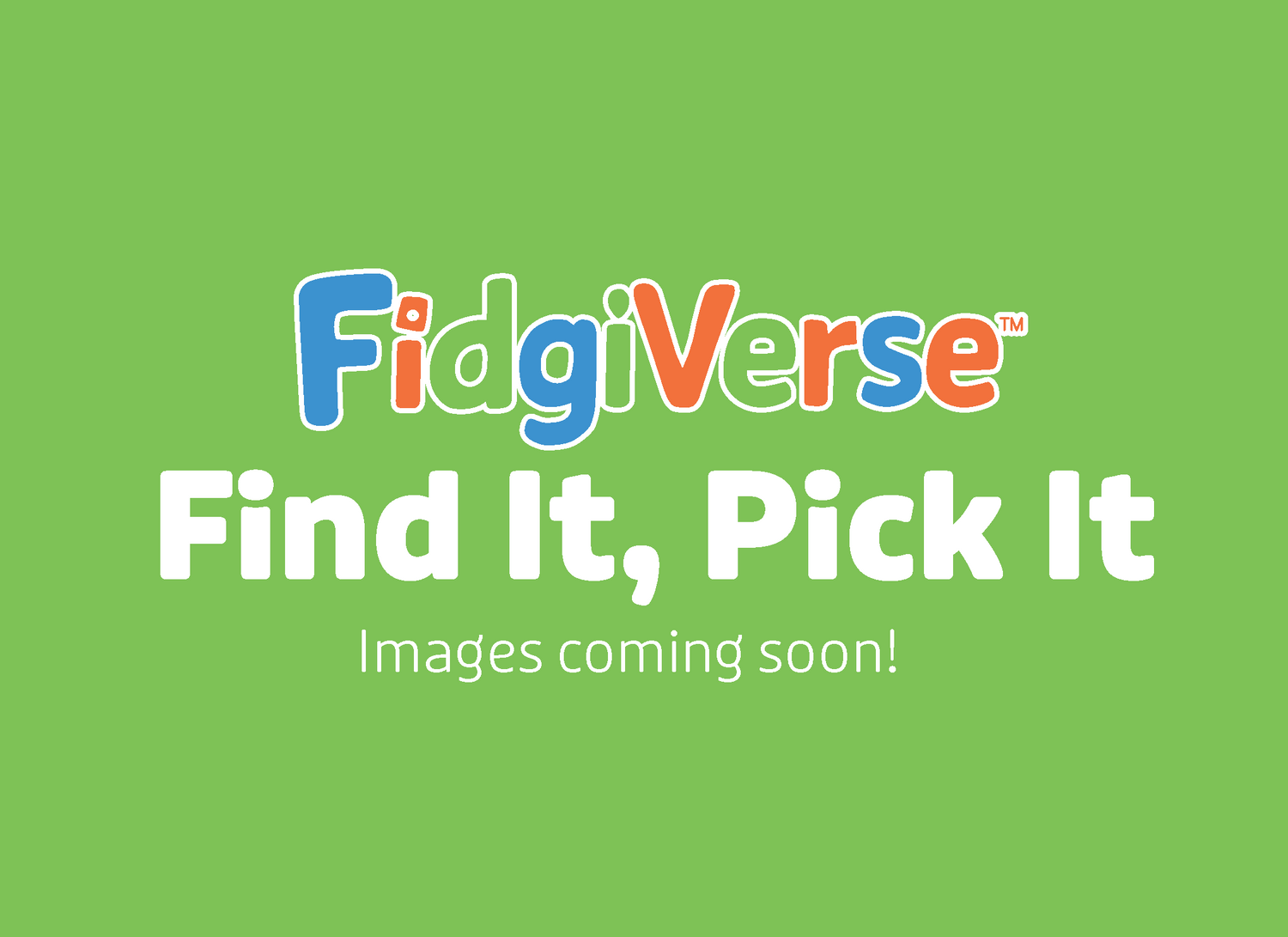 Promotional graphic for Fidgiverse with colorful text on a green background