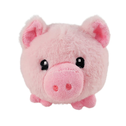 Front of pink plush pig toy on a white background