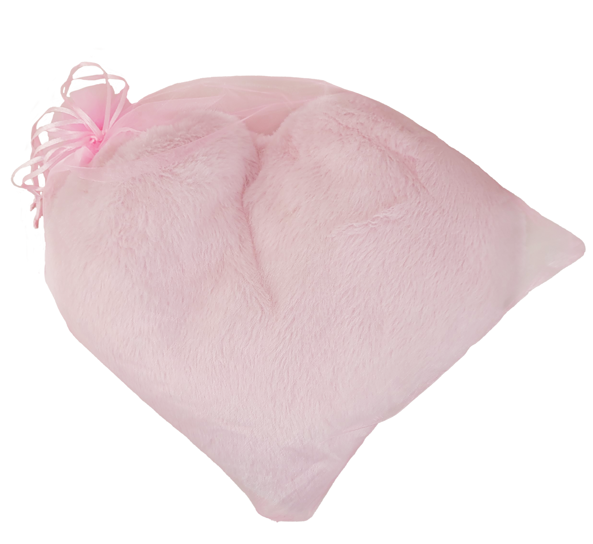 pink plush heart in organza bag