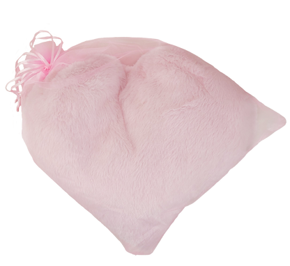 pink plush heart in organza bag