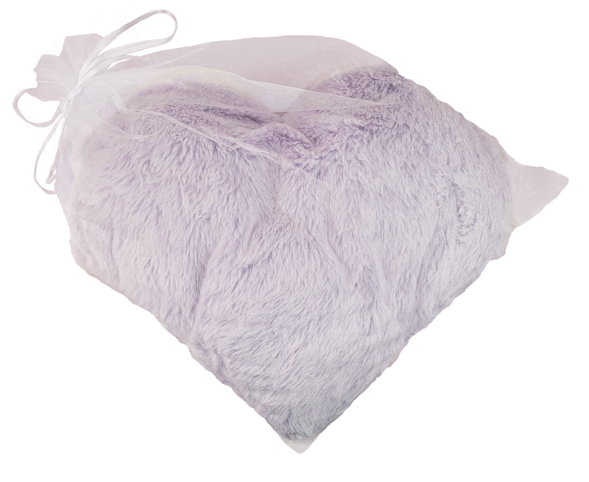 purple plush heart in organza bag