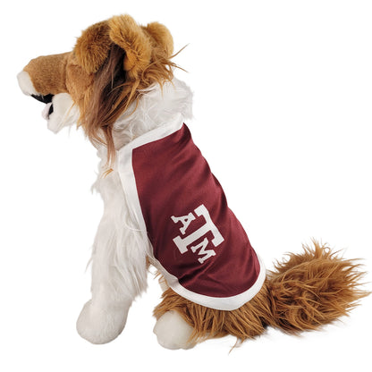 Side of dog plush toy of the Texas A&M mascot on a white background.